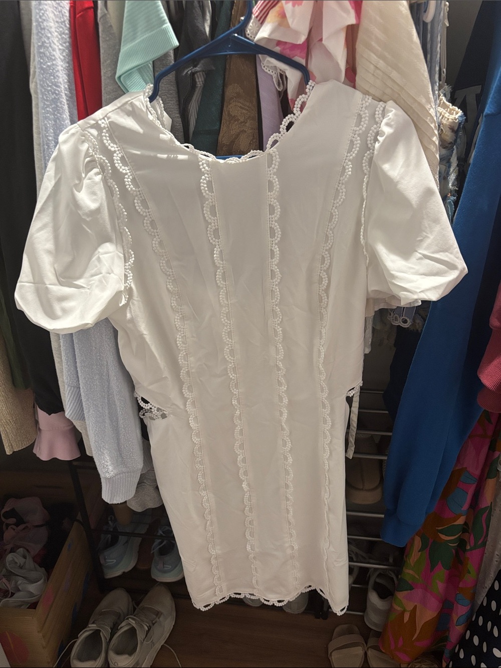 Peppermayo White Lace-Trim Puff Sleeve Dress